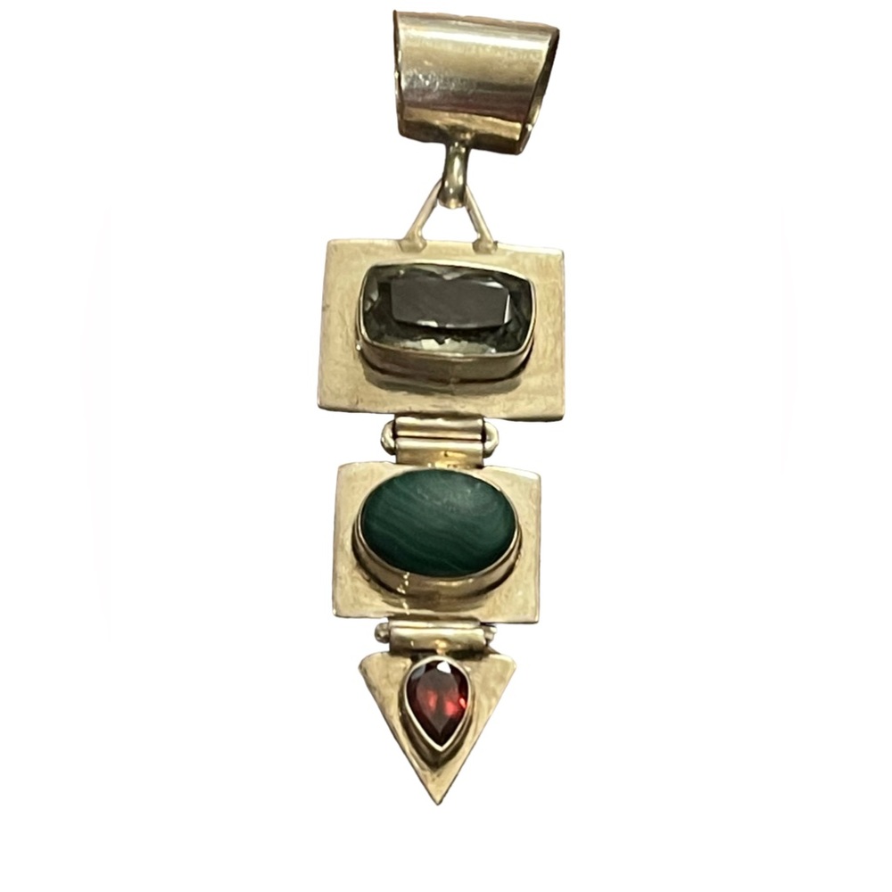 Vintage sterling silver 925 C CHAMA southwestern Malachite aqua garnet pendant